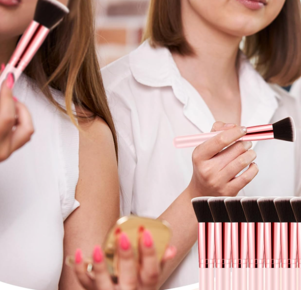 1.1 10-Piece Flat Top Foundation Makeup Brushes, Soft Pink - Image 1