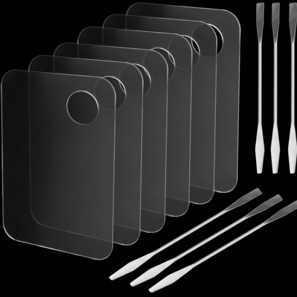 6-Piece Acrylic Cosmetic Makeup Mixing Palette Set with Color Mixing Sticks